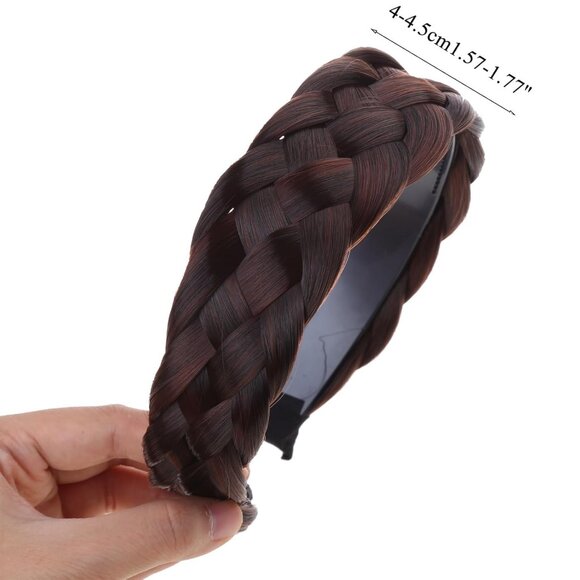 Black Brown Twist Braided Headband Wig Wide-Brimmed Hair Hoop Simple Ponytail Br - Picture 2 of 5